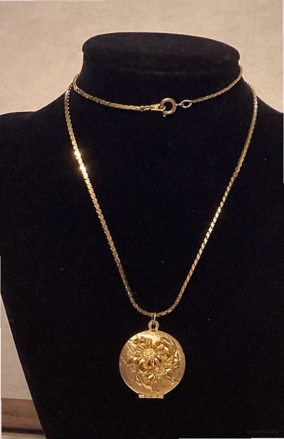 Vintage Gold Tone 3D Floral Locket/ Solid Perfume Holder Necklace